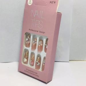 24 pc Set Heavy Stone French Artificial Nails With Free Application Tape Glue