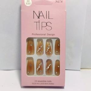 24 pc Set Heavy Stone French Artificial Nails With Free Application Tape Glue