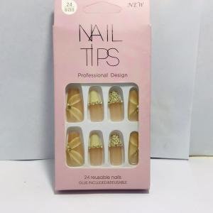 24 pc Set Heavy Stone French Artificial Nails With Free Application Tape Glue
