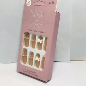 24 pc Set Heavy Stone French Artificial Nails With Free Application Tape Glue