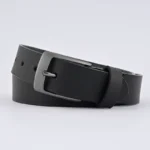 Black Leather Belt – Grey Buckle - Image 2