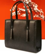 Black Croc-Embossed Handbag - Image 2