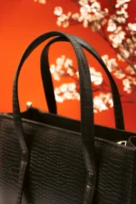 Black Croc-Embossed Handbag - Image 4