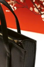 Black Croc-Embossed Handbag - Image 5