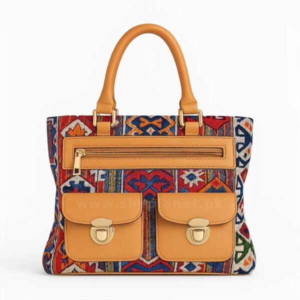Handcrafted Tribal Pattern Tote Bag with Leather Accents