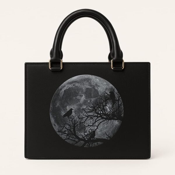Haunting Full Moon & Raven Art Satchel - Black Structured Bag