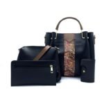 4-in-1 Black Bucket Bag Set with Colorful Printed Panel