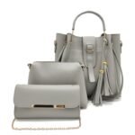 Chic Light Grey 3-Piece Bucket Bag Set with Tassel Detail