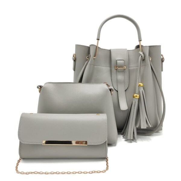 Chic Light Grey 3-Piece Bucket Bag Set with Tassel Detail