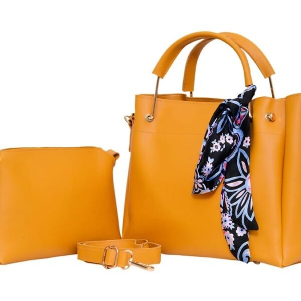 Vibrant Mustard Yellow Tote Set with Scarf Detail