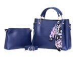 Chic Navy Blue Tote Set with Decorative Scarf Accent