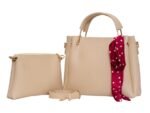 Elegant Beige 2-Piece Handbag Set with Polka Dot Scarf