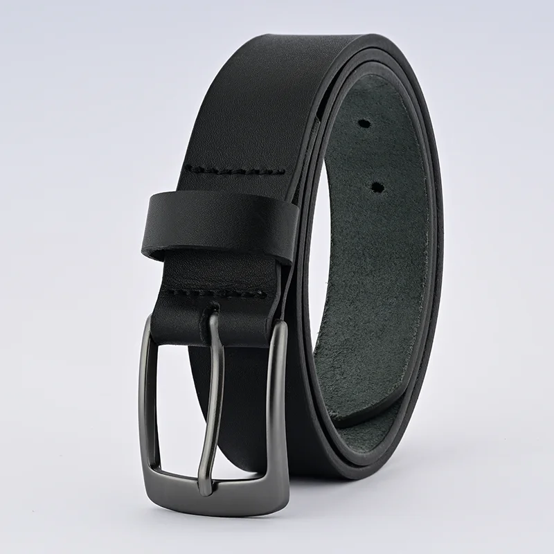 Black Leather Belt – Grey Buckle