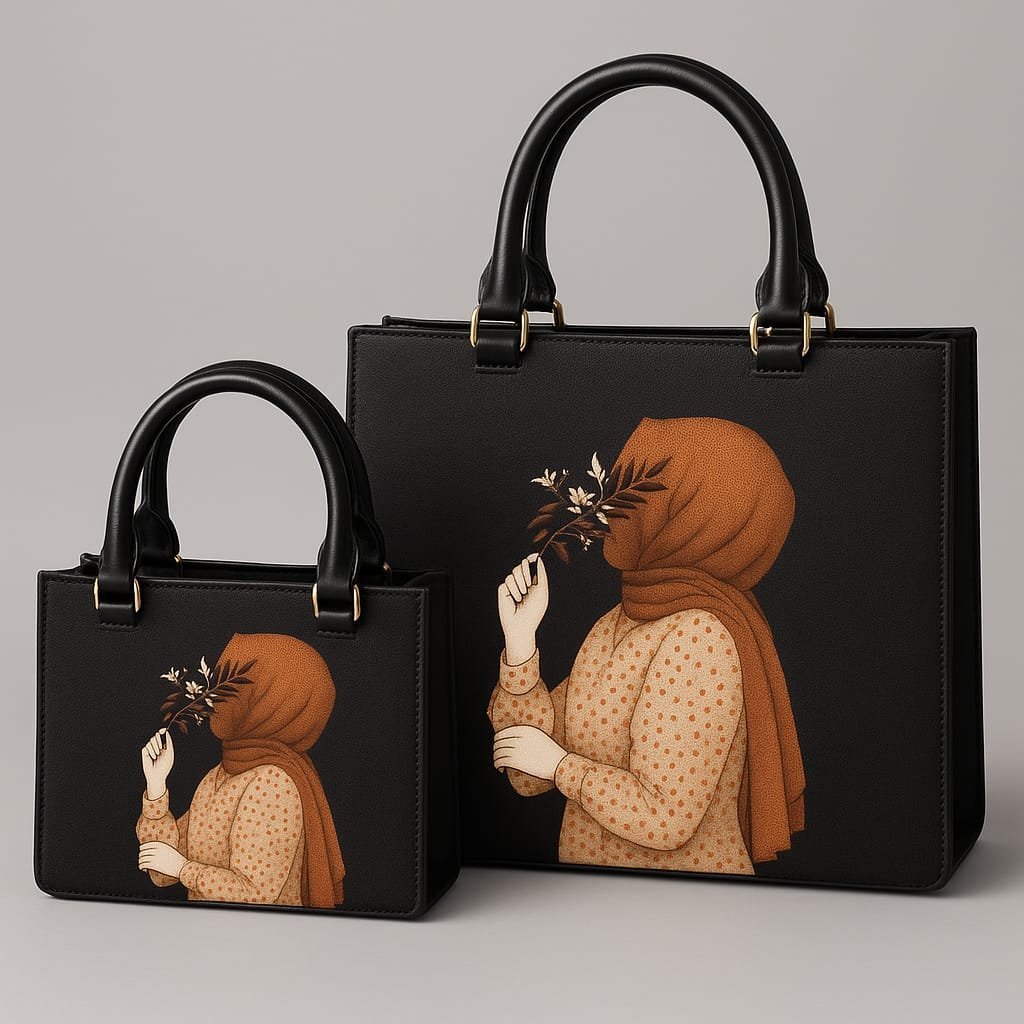 Artistic Portrait Black Satchel Set - Statement Handbags