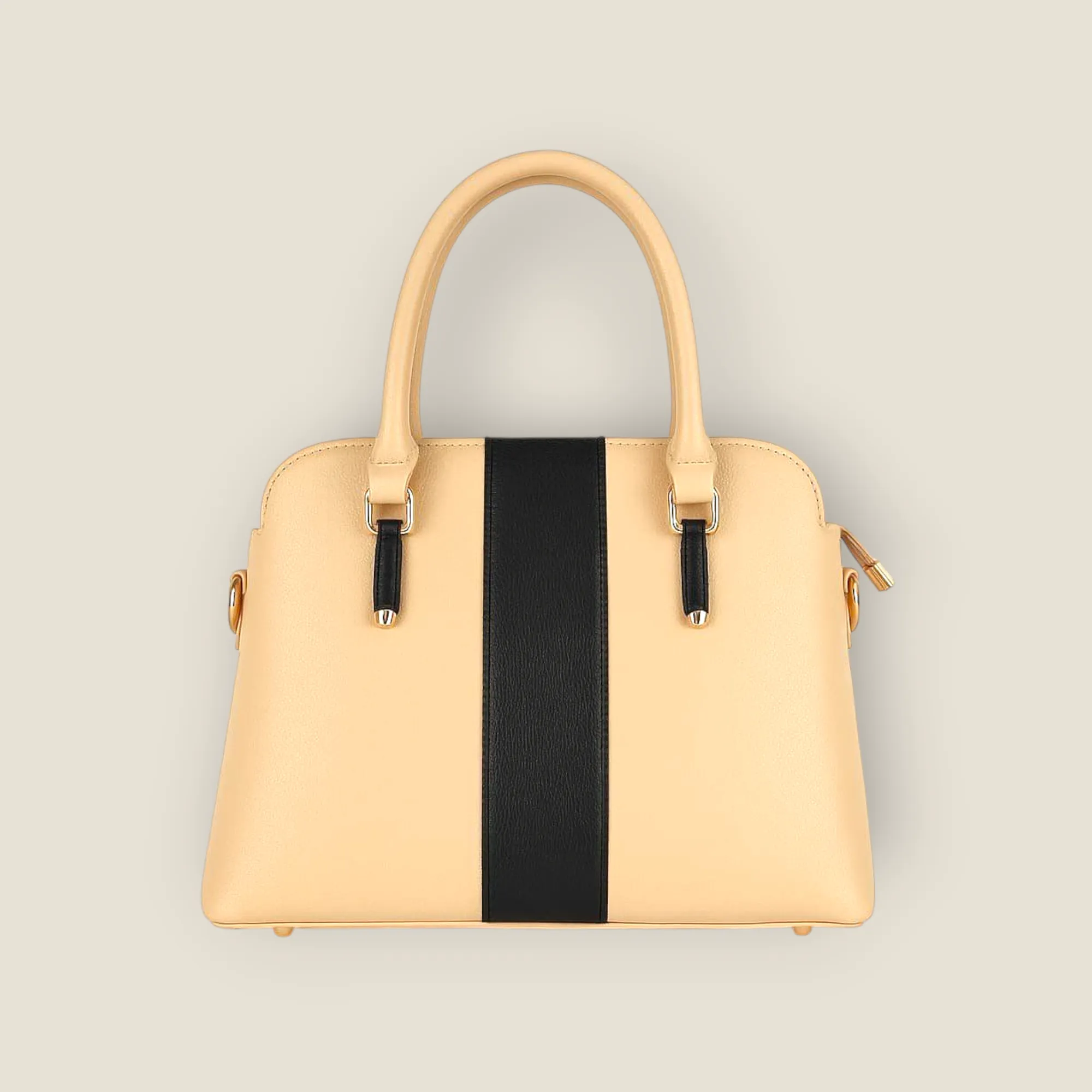 Elegant Beige & Black Leather Handbag – Minimalist Chic