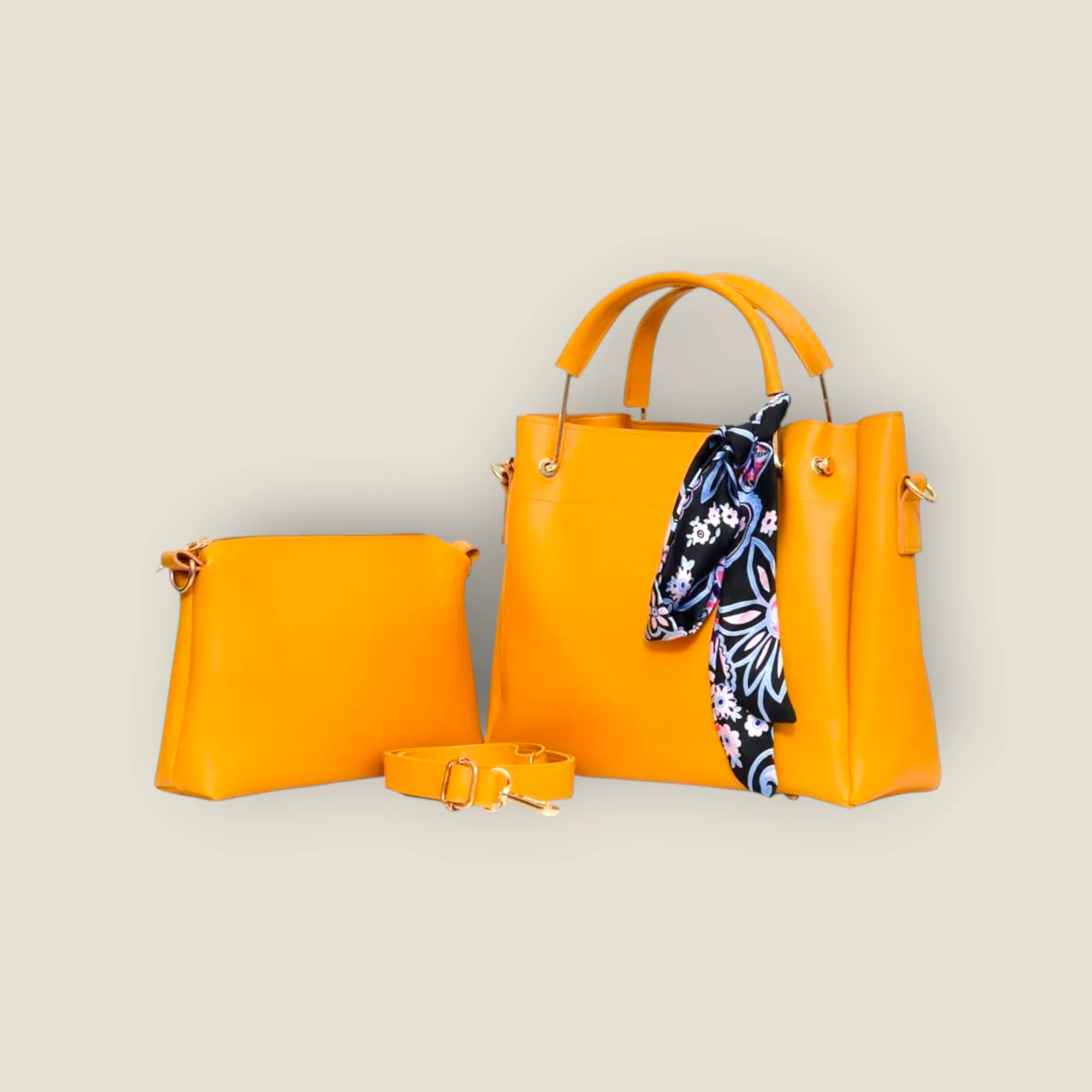 Vibrant Mustard Yellow Tote Set with Scarf Detail