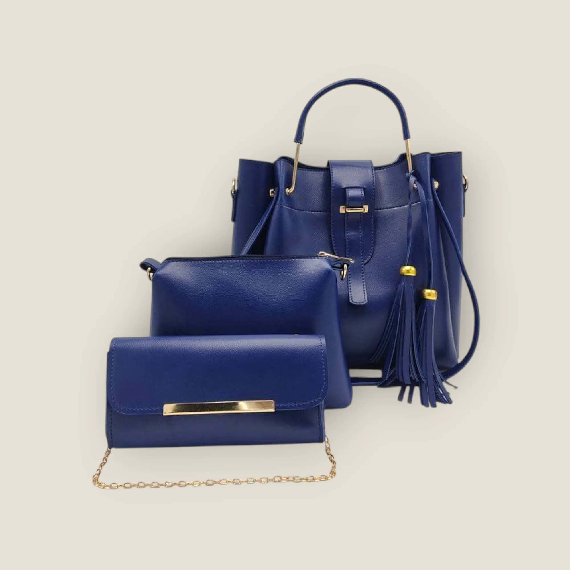 Vibrant Royal Blue 3-Piece Satchel Set with Tassels