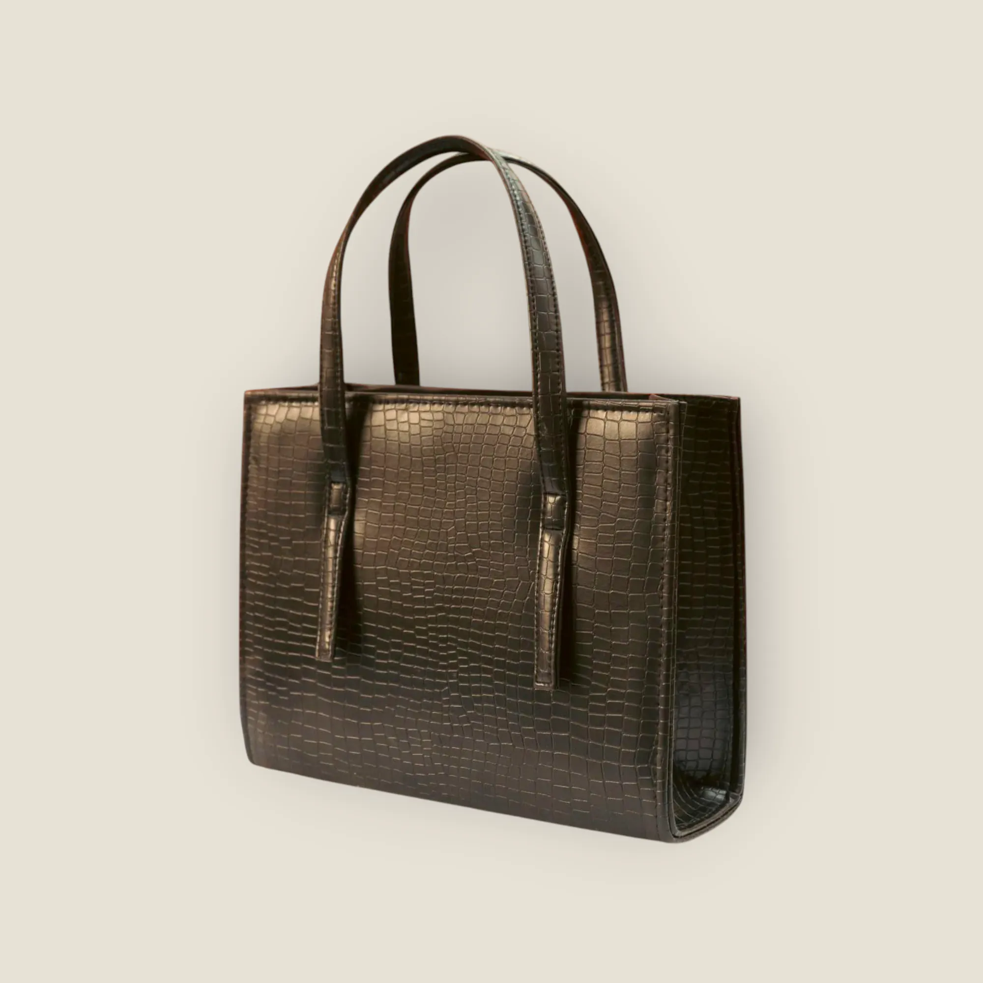 Black Croc-Embossed Handbag