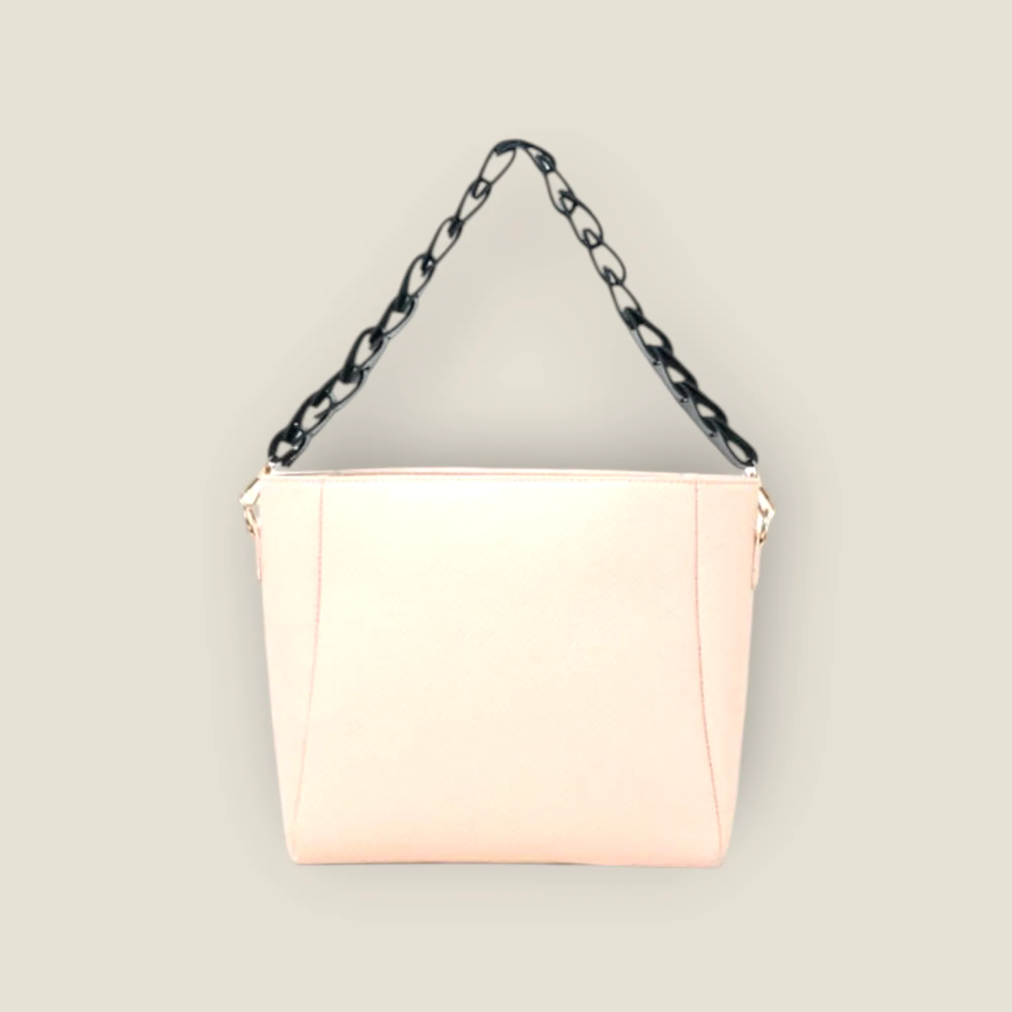 Blush Pink Faux-Leather Bag with Statement Chain Handle